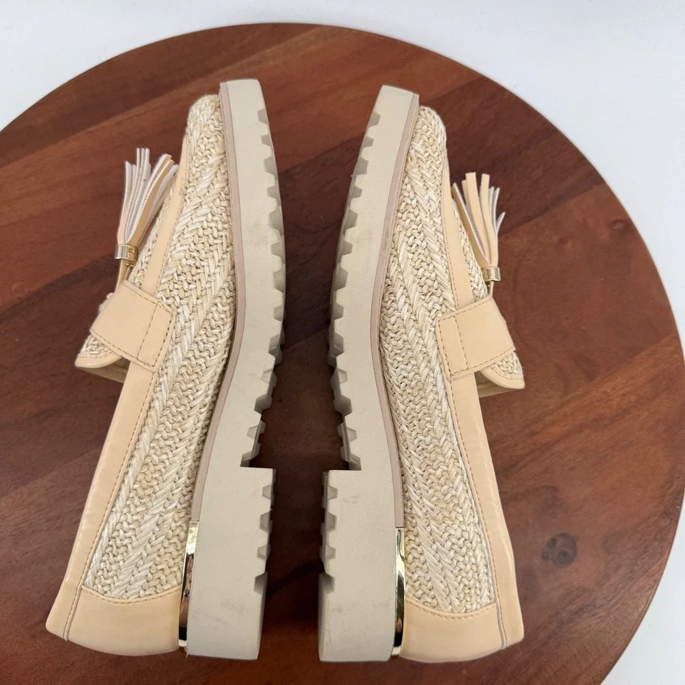 Franco Sarto Carney3 Beige Woven Raffia Tassel Lug Sole Loafers Womens 8M EUR 38